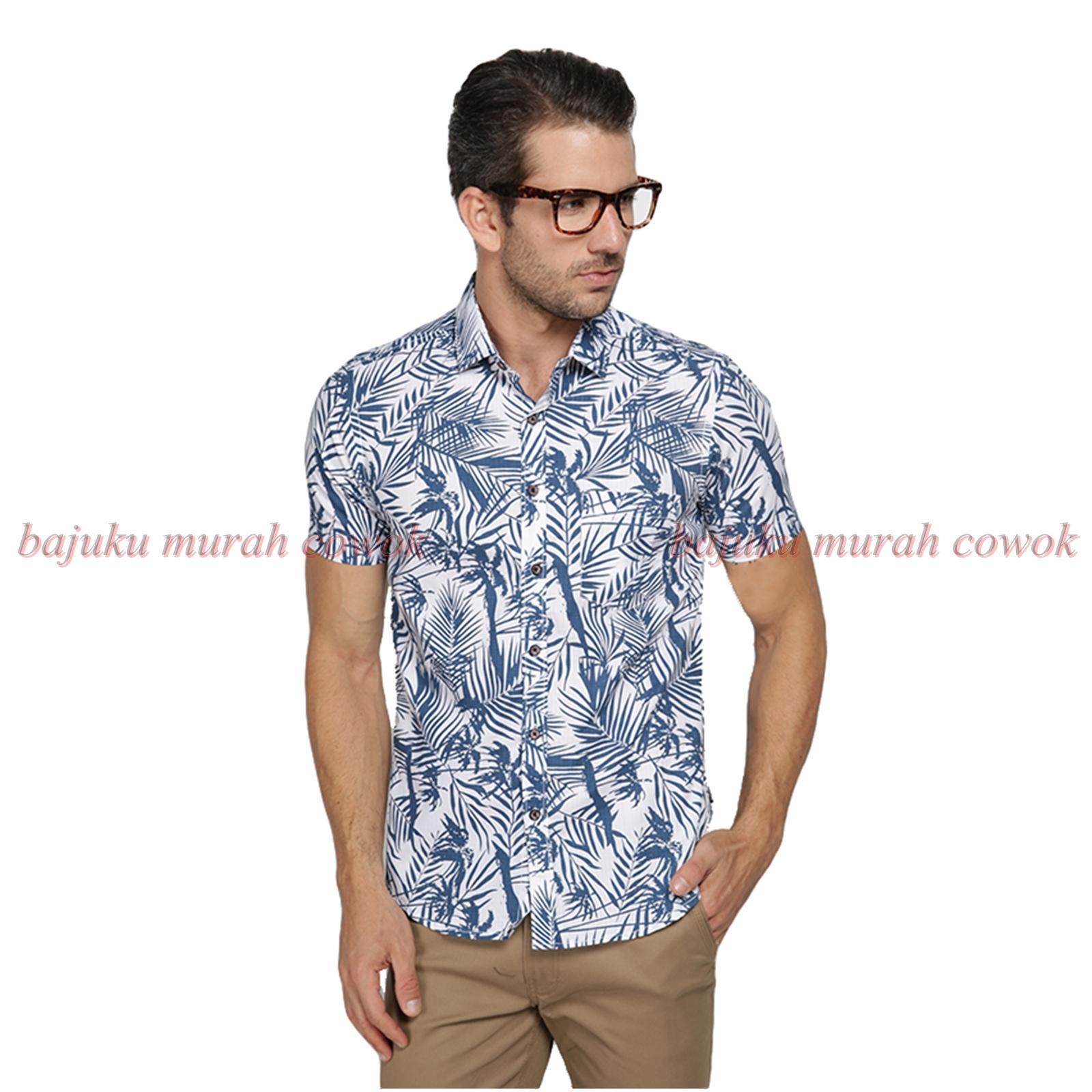 Baju Cowo short blue floral kemeja printing pria fashion pria atasan pria kemeja kembang printing kemeja batik atasan pria wanita kemeja distro kemeja lengan pendek kemeja kantor kemeja kerja modis gaul trendy kemeja pantai