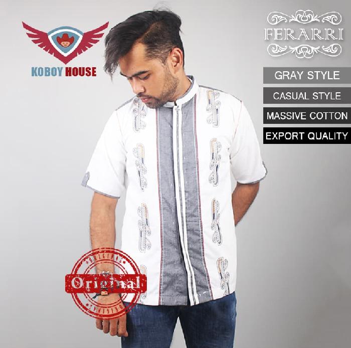 Grosir Baju Koko Lengan Pendek Warna Putih Ferari Grey- Baju Koko Gaul