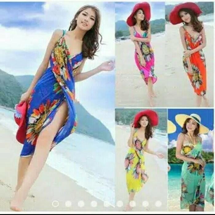 Baju Renang Pakaian Pantai Penutup Bikini Wanita Bahan Sifon import - Rose red, One size murah