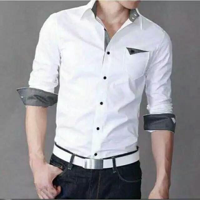 Theclover kemeja pria HENGKY PUTIH/kemeja lengan panjang SLIM FIT /HEM kemeja kantor/