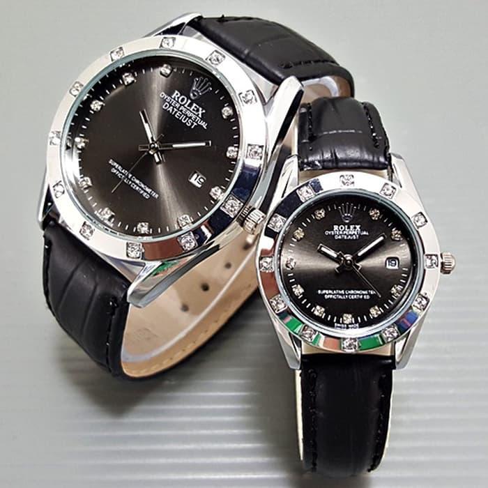 HOT PROMO!!! - Jam Tangan Rolex Couple Leather Full Black Harga Sepasang
