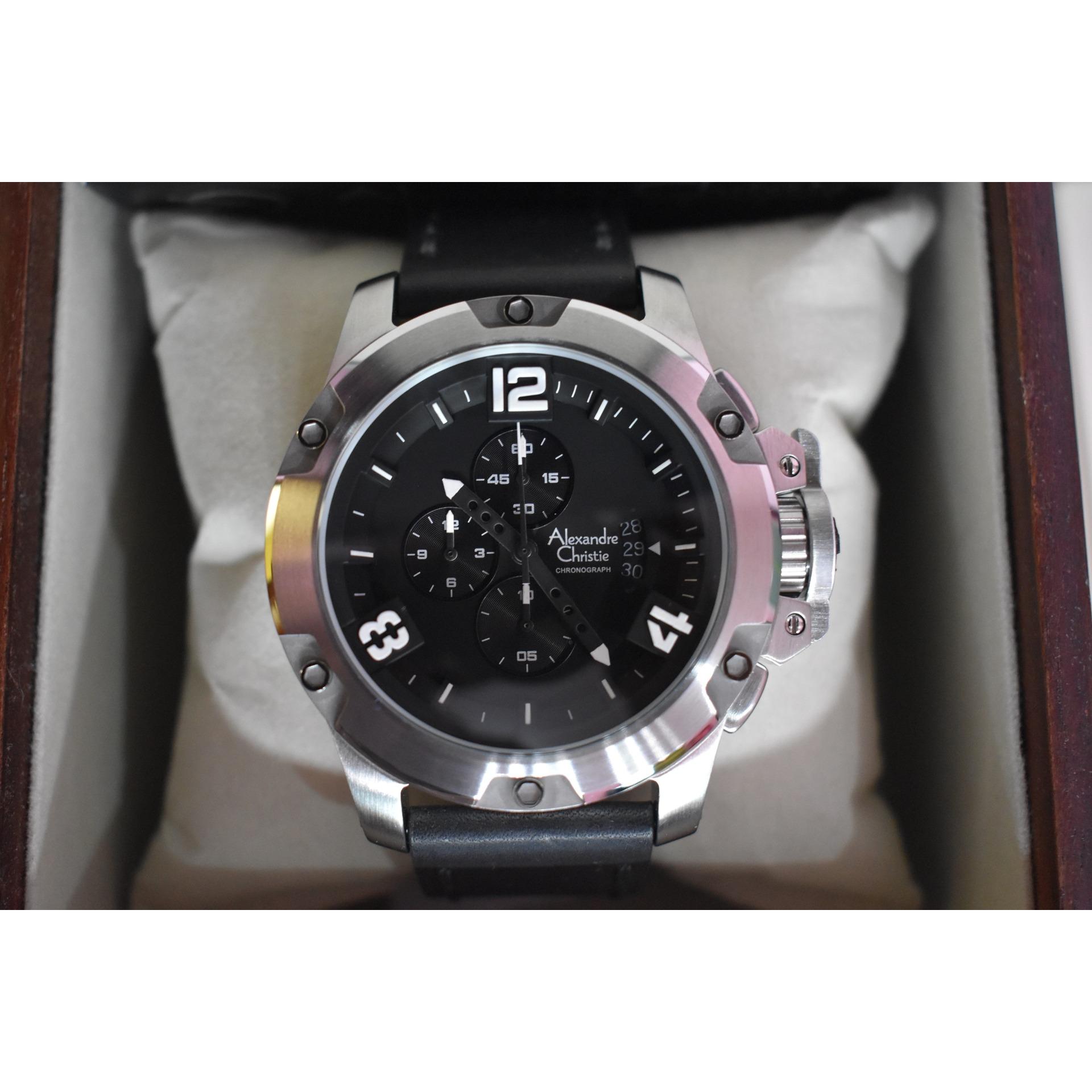 Jam Tangan Alexandre Christie AC 6295 MC AC6295 Silver Black Leather