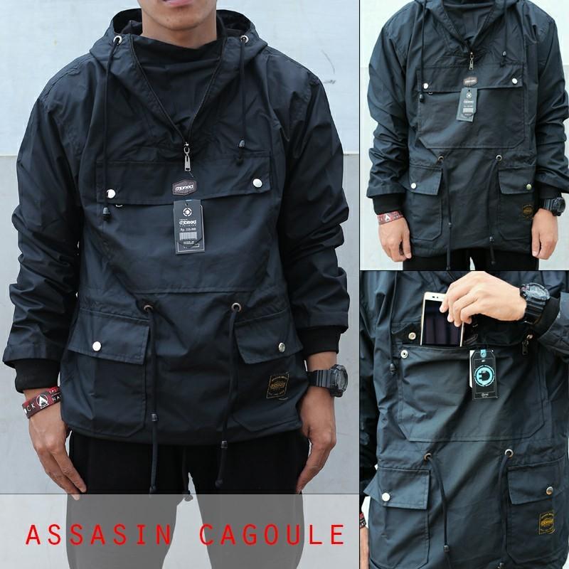 Jaket Hoodie Ziper Cagoule Taslan Waterproof Fashion Pria Termurah