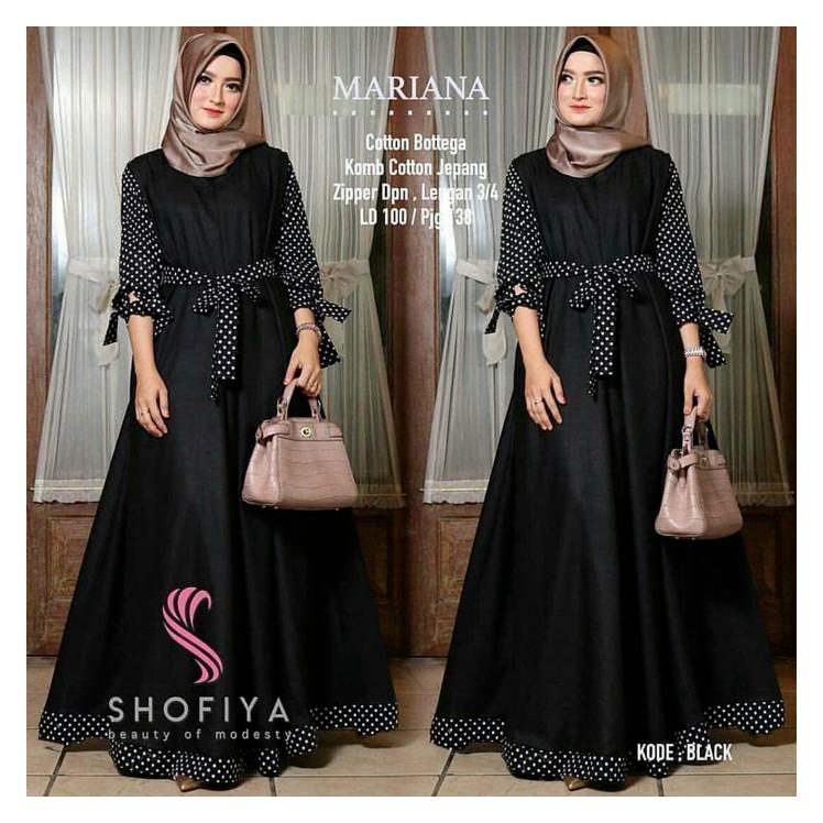 Baju Mariana Polka Dress Hitam /Grosir Baju Muslim Gamis Long Maxi Dre