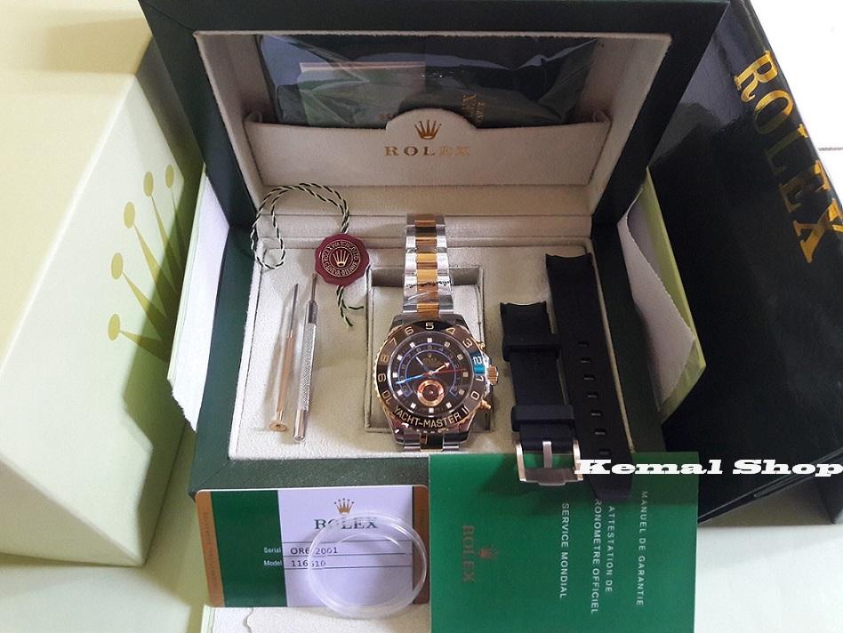 Jam Rolex Yacht Master II Matic / Silver Combi Gold Satu Set (Bonus Rubber + Obeng)