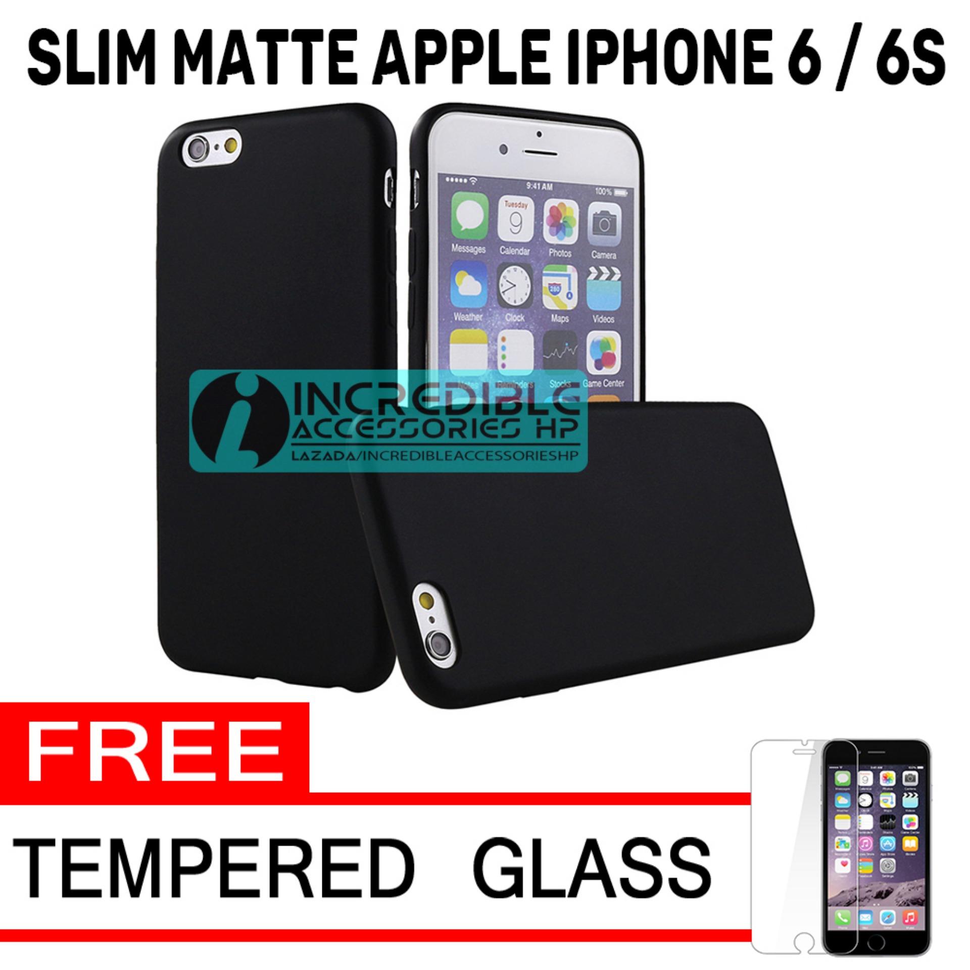 Anti Fingerprint Ultraslim Hybrid Case Baby Soft Babby Skin Softase Silicon Matte for Apple iPhone 6 / 6s - Black + Free Tempered Glass