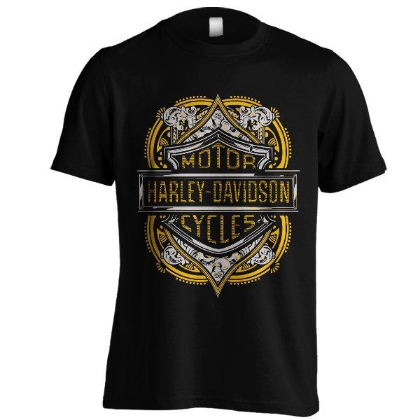 Kaos Harley Davidson Emblem 02 Gold Gy Hitam Baju Distro Motor Cycles Motor Gede S - XXL