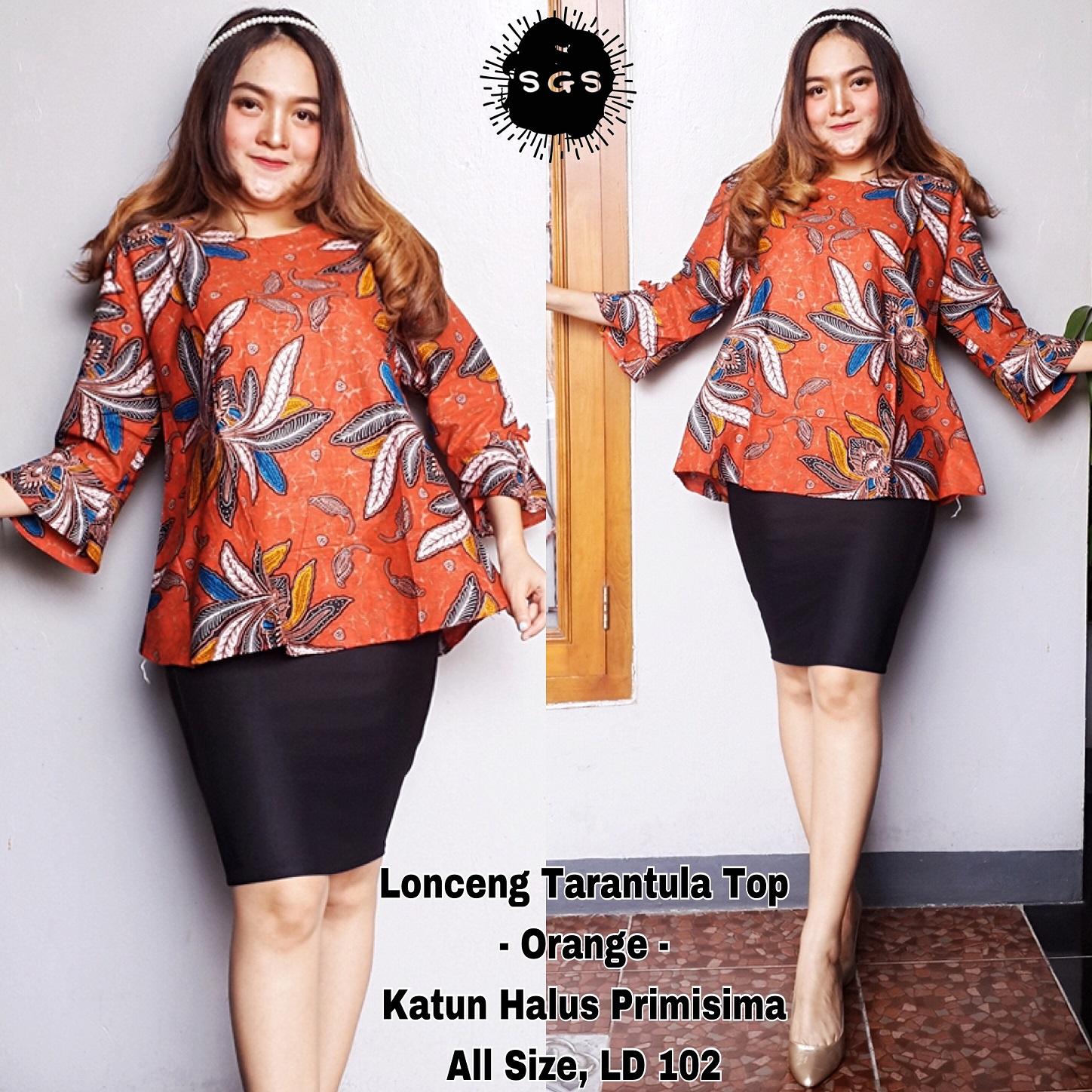 Atasan Blouse Batik Wanita - Blus Kerja Lengan Panjang - Blouse Batik Premium Tarantula Oren