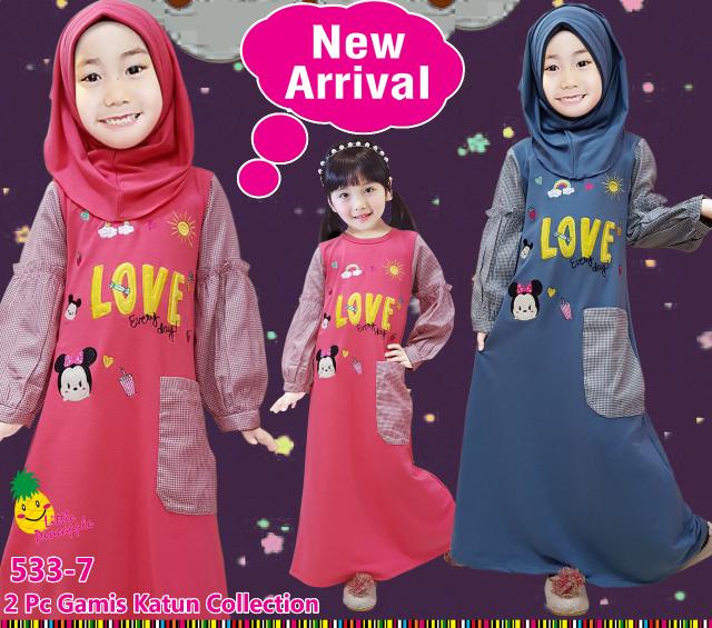Baju Muslim Gamis Kaos Anak Perempuan Little Pineapple Tsum Love Kotak-Murah
