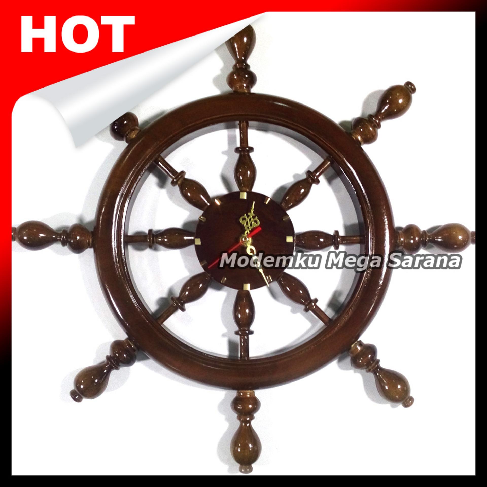 Jam Dinding Nakhoda Kayu Jati Diameter 49 cm - Coklat