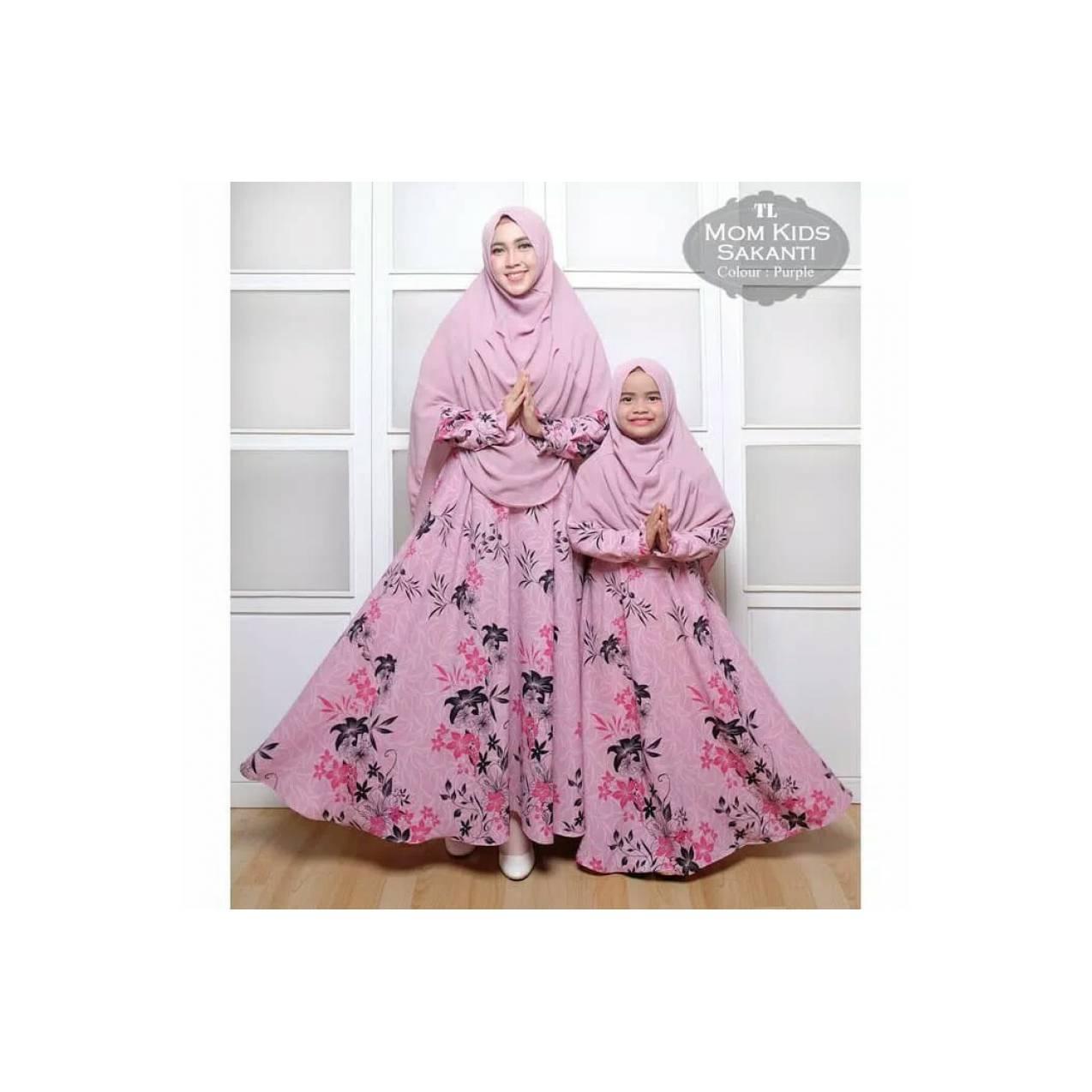 gamis syari couple sakkanti purpl murah / baju setelan ibu anak muslim
