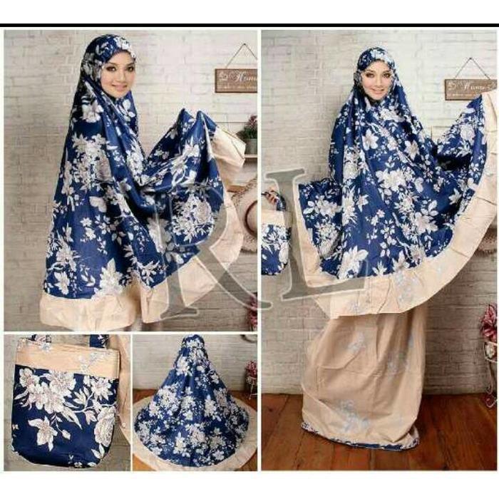 Chrystion Mukena Katun Jepang Dewasa Motif Bunga Biru Pink Dongker