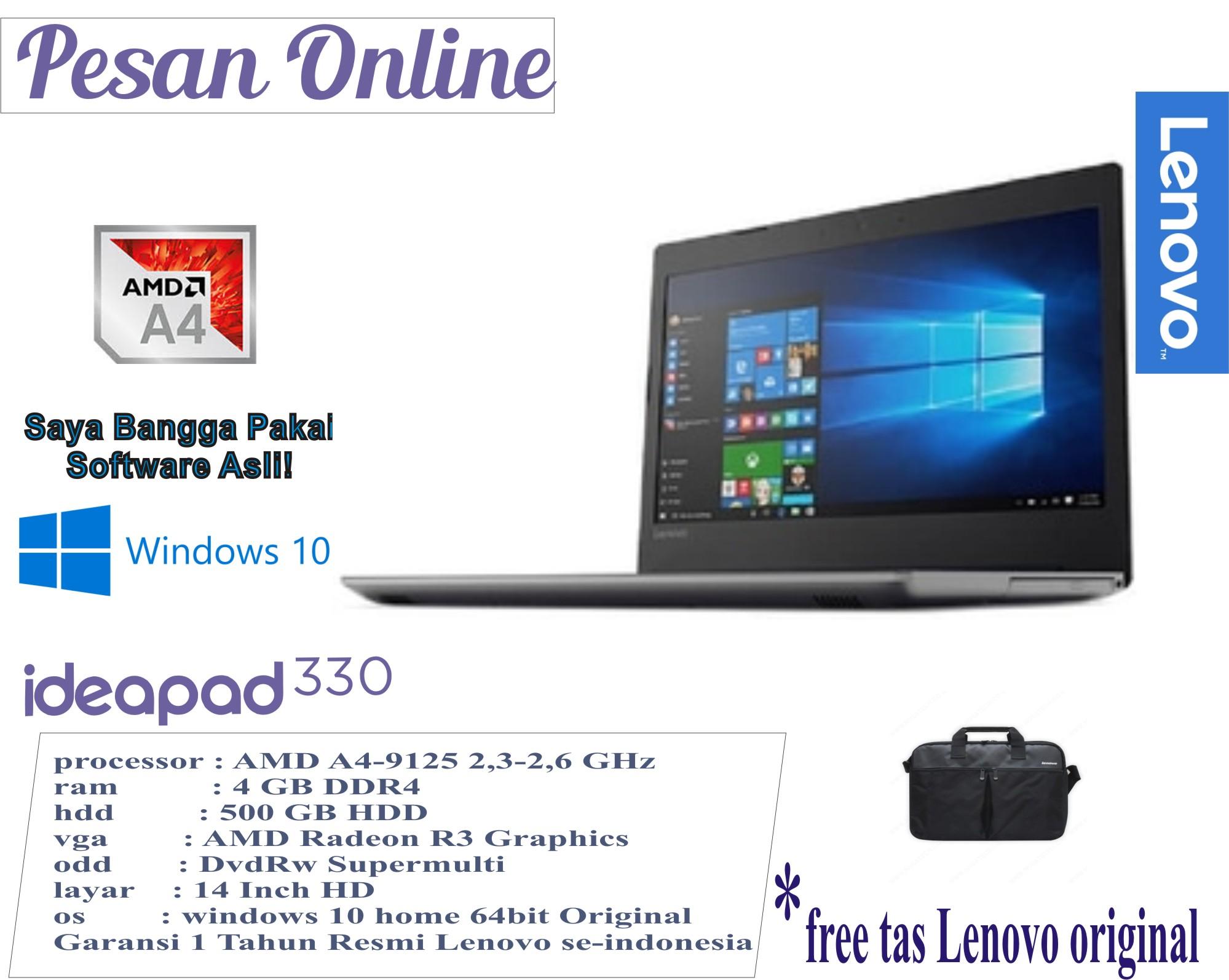 Lenovo IdeaPad 330 -14AST AMD A4 -9125 Windows 10 RAM 4GB DDR4 - 500GB 14 inch HD Radeon R3 Graphics IP330 Garansi Resmi Lenovo Indonesia