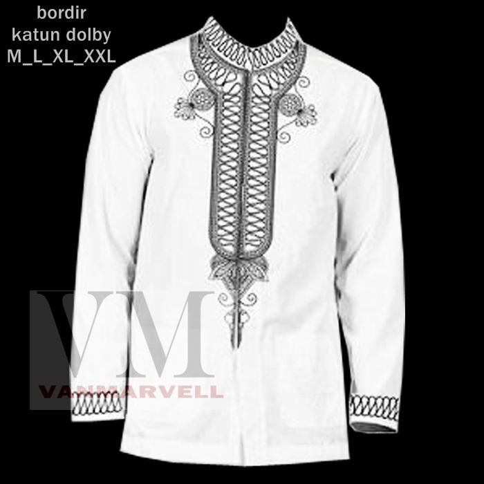 VM Baju Koko Muslim BLACK PANTHER Motip Bordir Hitam M to Big Jumbo XXL
