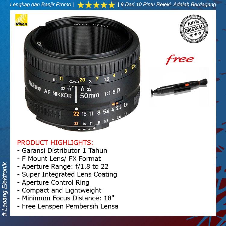 Nikon Nikkor AF 50mm f/1.8D Lensa Kamera ( Free Lenspen Pembersih Lensa ) / Garansi Distributor 1 Tahun
