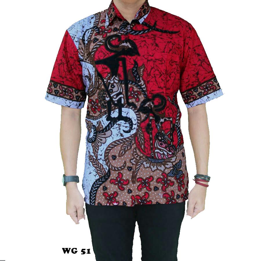 Jual Baju Batik Pria Baju Batik Modern Kemeja Batik Pekalongan Hem Batik Kemeja Motif Wayang Tumpuk Merah