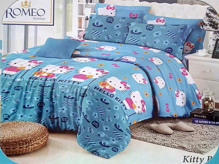 Exclusive Bedcover Romeo ukuran 180 x 200 / King / No.1 - Hello Kitty Blue