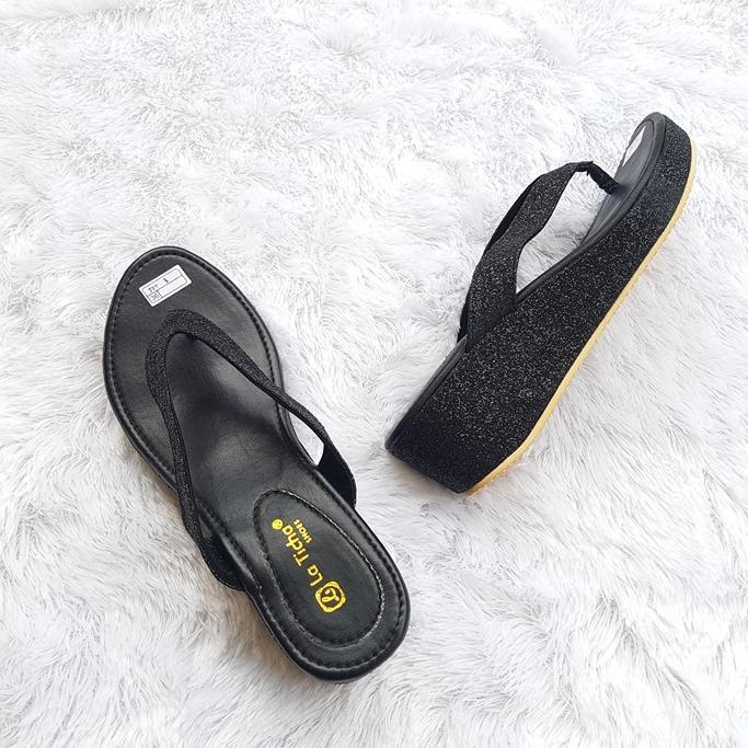 Sandal Wedges & Mule Wanita Terbaru Motif Gliter MD45TICHA02