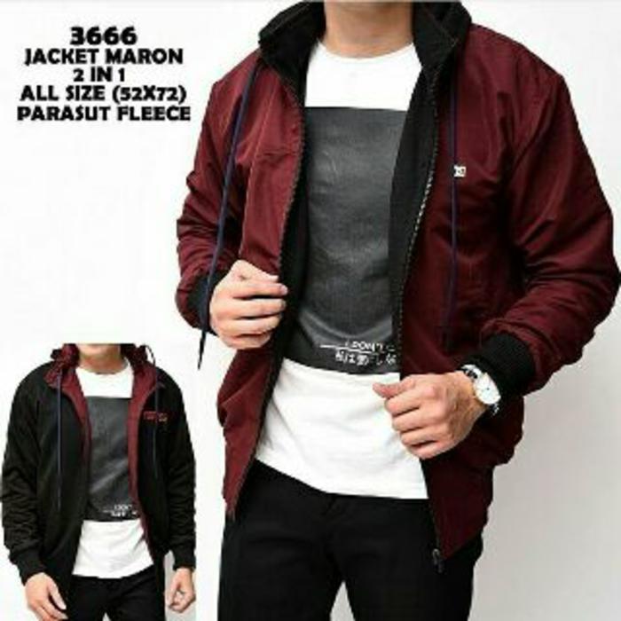Jaket Parasut Bolak-Balik Maroon-Hitam