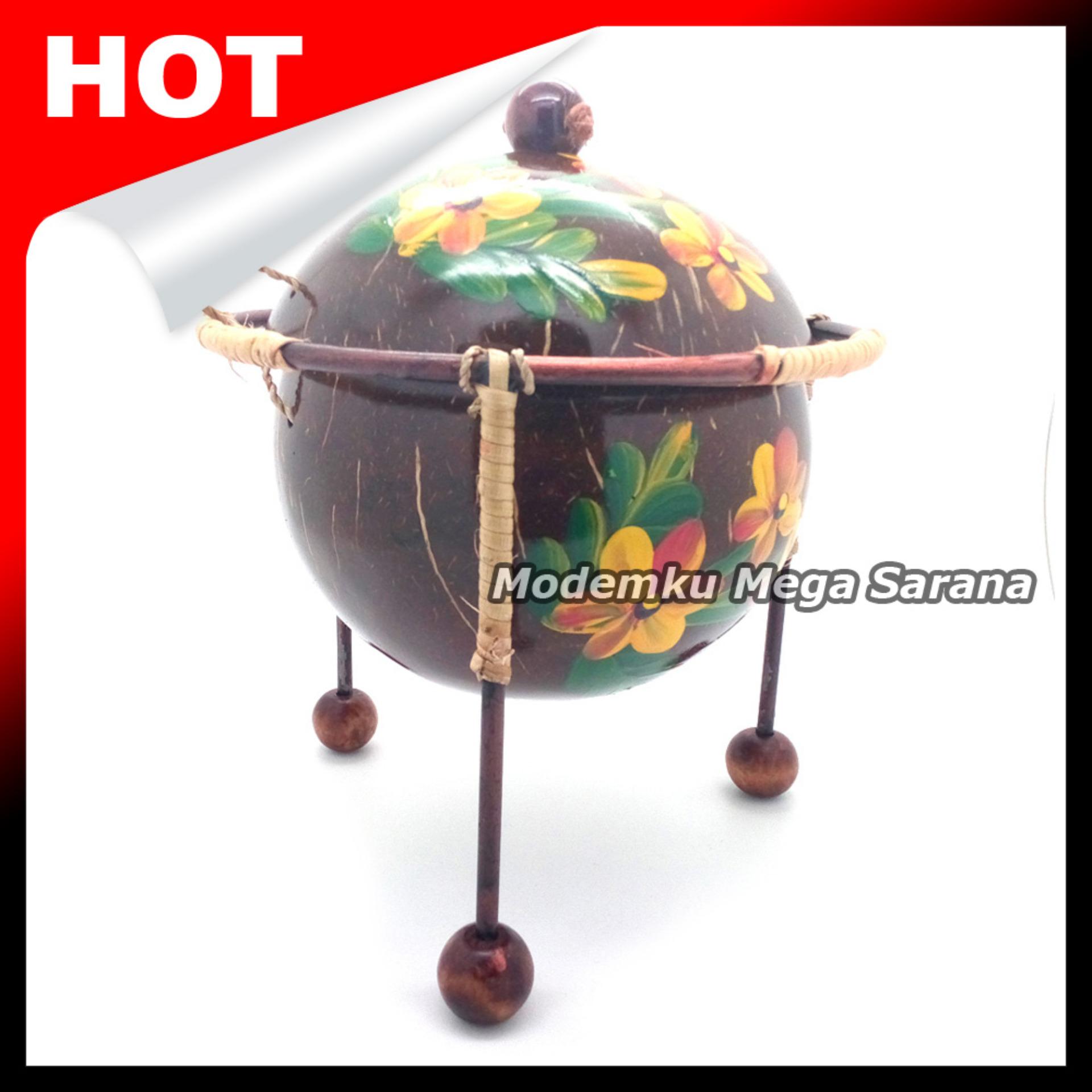 Toples Batok Kelapa Lukis Bunga Kaki Besi