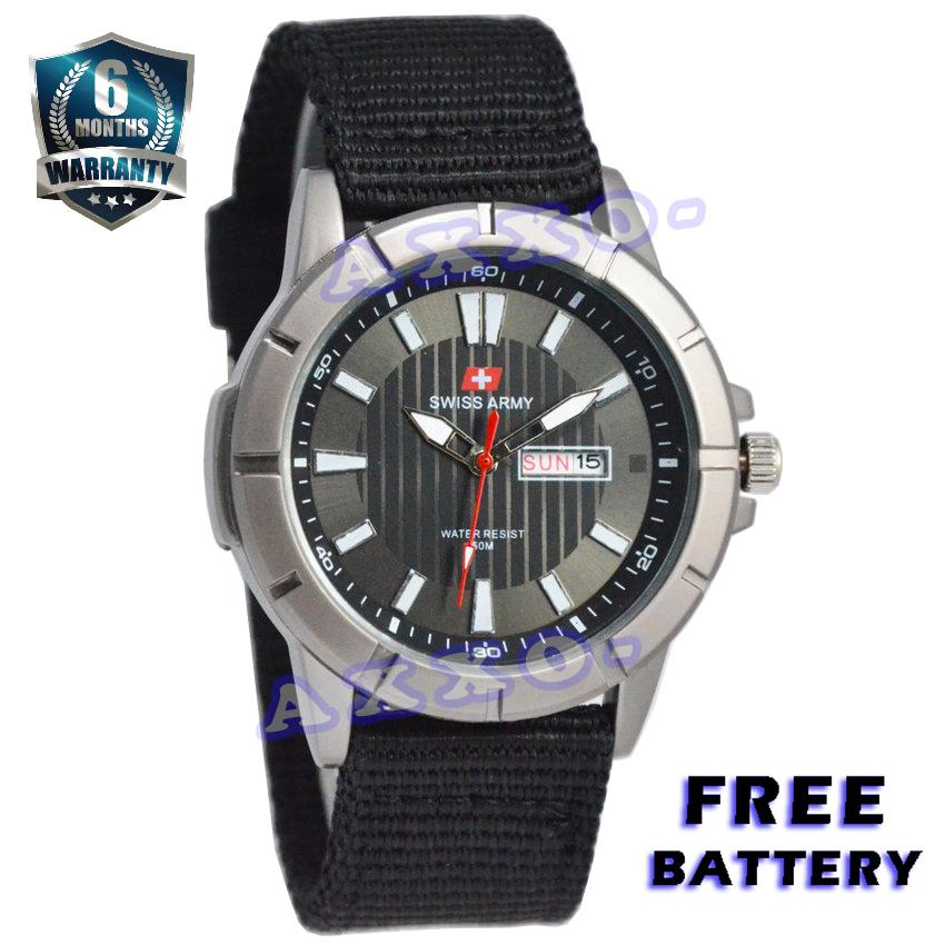 Swiss Army Jam Tangan Unisex - Jam Tangan Pria / Wanita - Strap Tali Kanvas Hitam Dial Hitam - SA 029 M