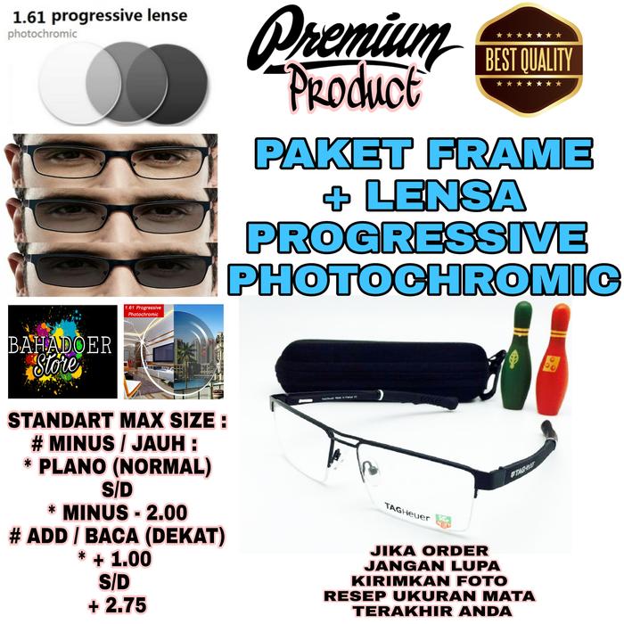 diskon 10%!! Kacamata Baca Frame Tag Heuer Dengan Lensa Progressive Photochromic - ready stock