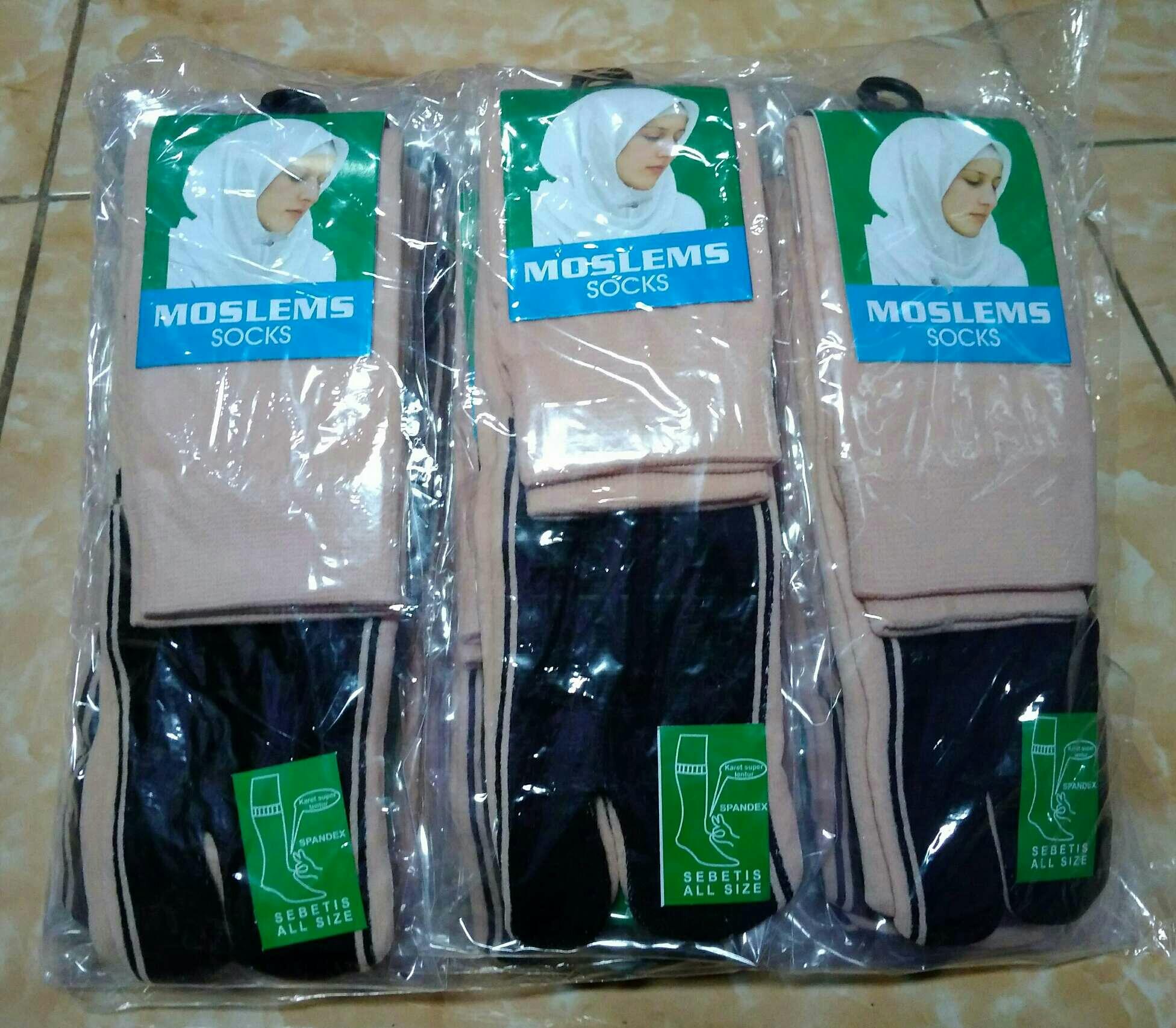 Kaos kaki jempol Muslim Tapak hitam panjang sebetis (Dapat 6 pcs/pasang /setengah Lusin)