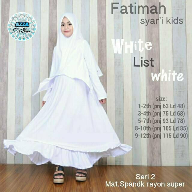 Fatimah Putih White Syari Gamis Busana Muslim Baju Anak Balita Remaja Girl Cewek Perempuan Lebaran (5-7 thn)