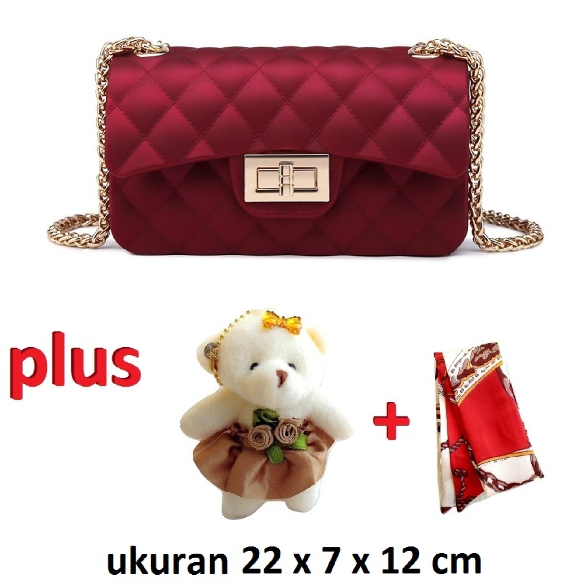 JCF Tas Import Jelly Chevron 22 cm Plus Boneka Dan Syal Dove Matte Sling Mewah Cantik Teenager And Adult Mini Candy Bag Import Selempang Badan Anak Remaja Dan Wanita Dewasa  Fashion