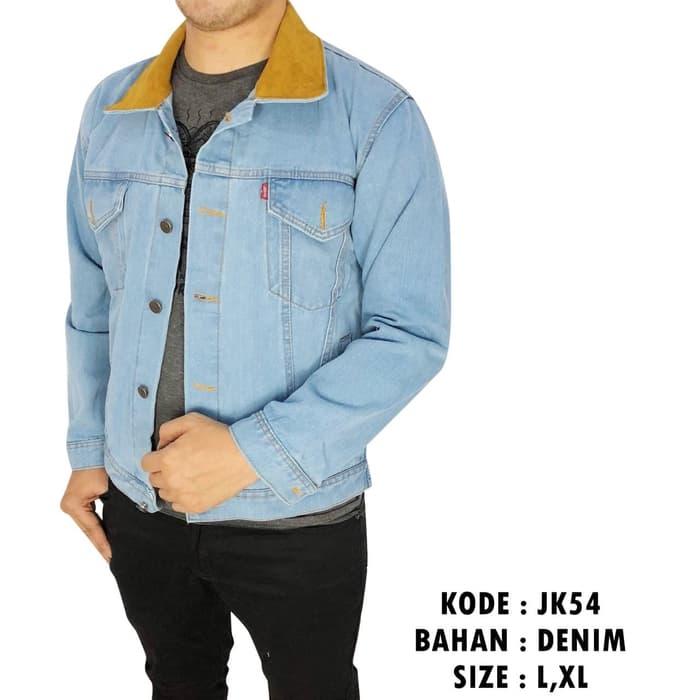 JAKET JAKET FASHION COWOK PRIA LAKI LAKI SIMPLE CASUAL DENIM KOMBINASI WARNA TERMURAH - JK45 (L)