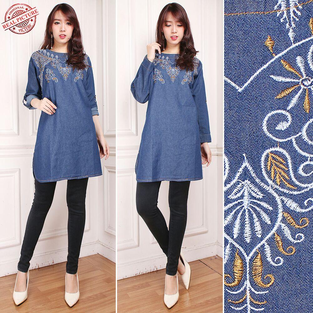 TJ Collection Atasan Blouse Mahania Kemeja Jeans Jumbo Wanita