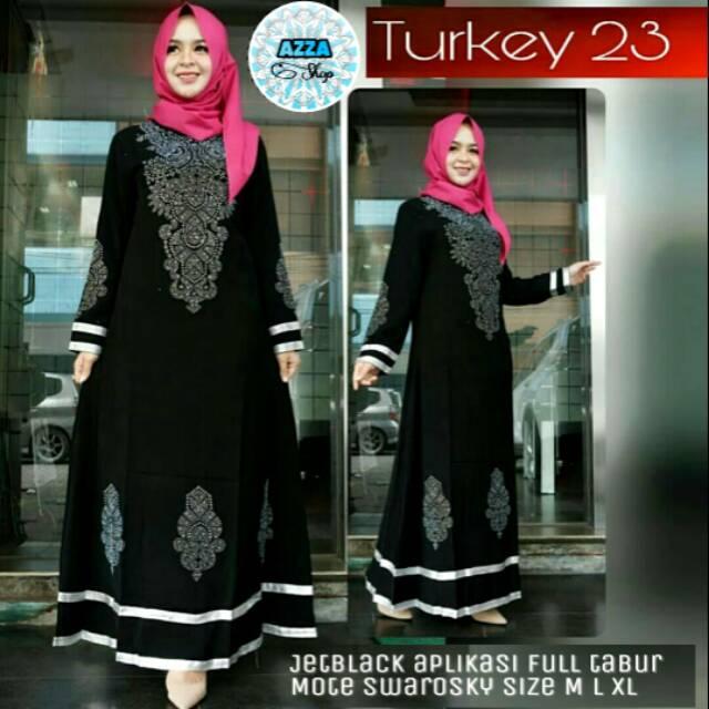 Abaya Arab Turkey Jubah India Umroh Haji Gamis Jalabiya Mesir Baju Pengajian Hitam Cantik Murah 23 (XL)