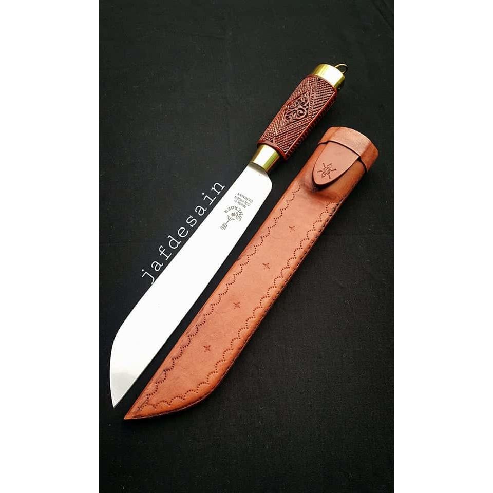 Pisau Cap Garpu Asli 10 Handle Ukir Dan Sarung Kulit Handmade - Bay89x