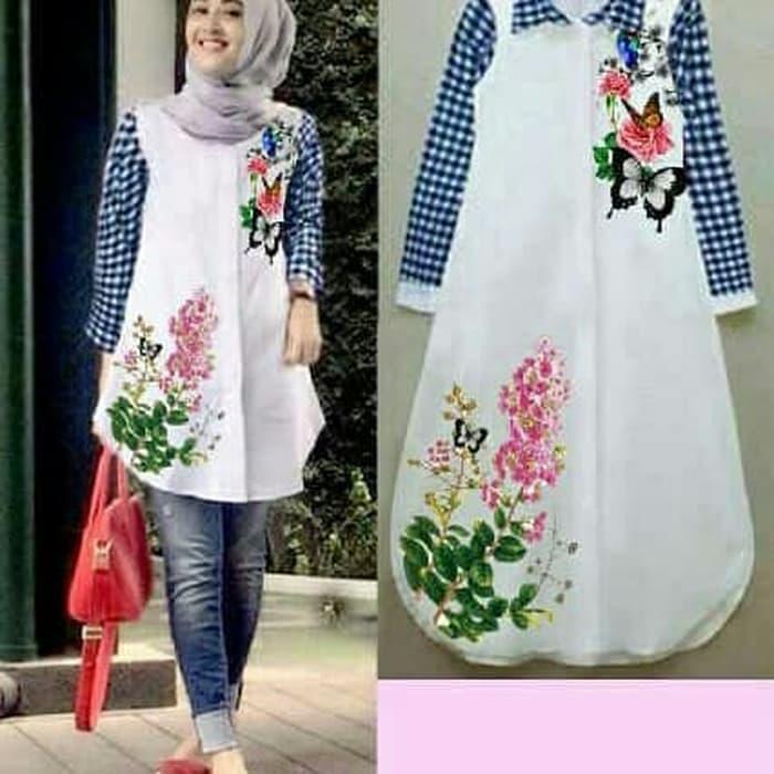 Tunik Cantik Flowen Kotak Biru / Baju Atasan Remaja / Blouse Muslim / Fashion Wanita / Baju Gamis Murah / Bajua atasan wanita / Baju Muslim Wanita / Dress Wanita / Baju Pesta Wanita / Baju Muslim Wanita Terlaris