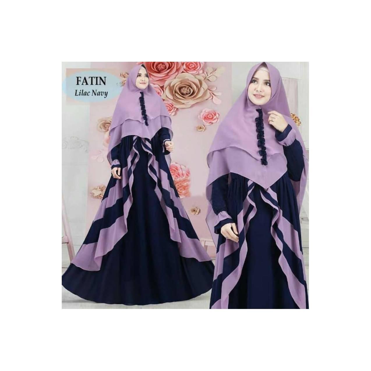 BAJU BUSANA MUSLIM GAMIS FATIN SYARI LILAC NAVY BERGO SOFT PED