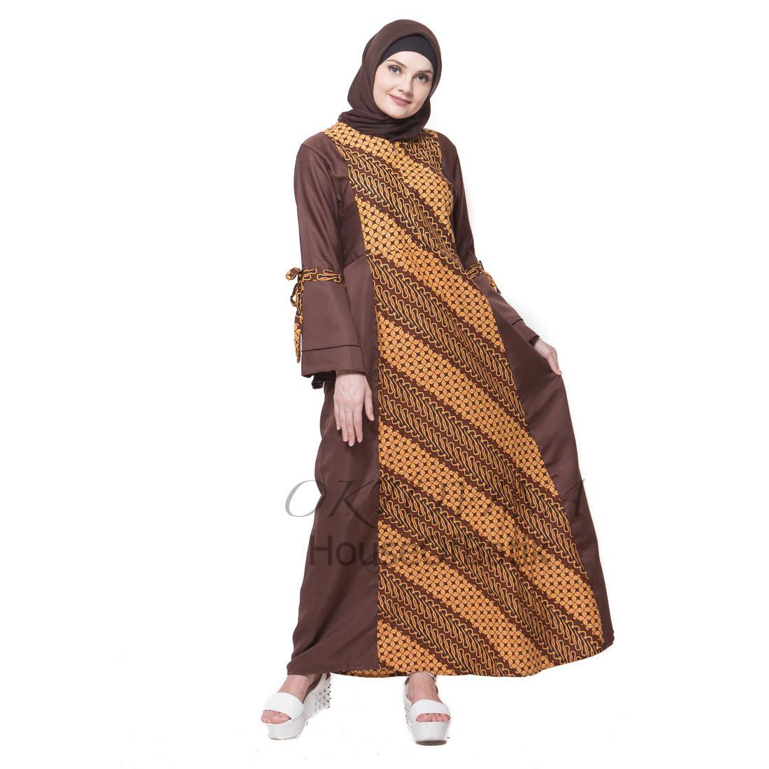 Oktovina-HouseOfBatik Gamis Batik Sogan Katun-Balotelli Parang Kawung - Sogan Batik GBSKB-2 - Cokelat / Gamis Batik / Gamis Wanita / Batik Wanita / Baju Batik