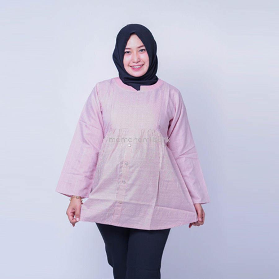 Ning Ayu Baju Atasan Hamil Lengan Panjang Motif Salur Krah Sanghai Formal - SJ 364 / Baju Hamil untuk kerja Lengan Panjang / Baju Hamil Seksi / Baju Hamil Gamis / Baju Menyusui Modis / Baju menyusui Murah / Baju Menyusui Terbaru / Baju Menyusui Keren