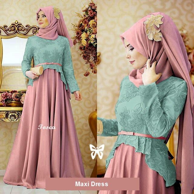 Flavia Store Maxi Dress Lengan Panjang Set 2 in 1 FS0369 - PINK TOSCA / Gamis Syari / Gaun Pesta Muslimah / Baju Muslim Wanita Syar'i / Hijab / Sryolanda
