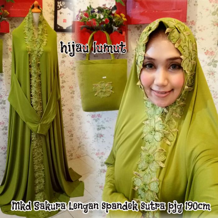 mukena-dubai-berlengan-cantik-elegan-sakura-hijau-lumut-premium- MDS