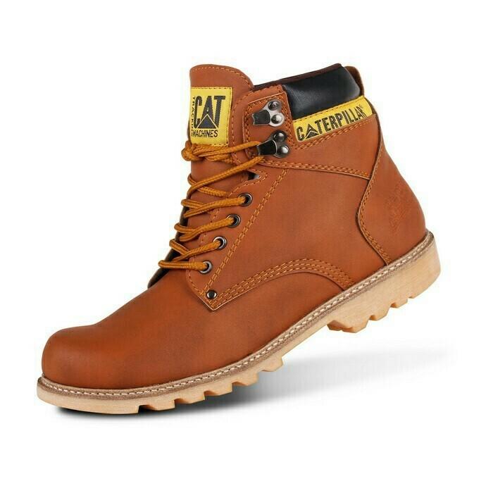 Sepatu Boots Pria Caterpillar Holton Safety Ujung Besi - Sepatu Proyek - Free Kaos Kaki