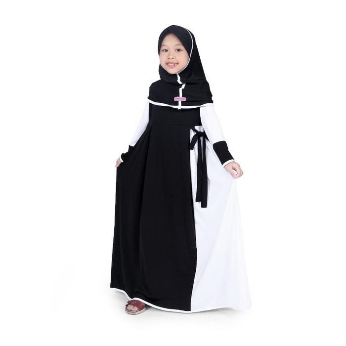 Gamis Baju Muslim Anak Perempuan Jersey Hitam Putih MJBK01