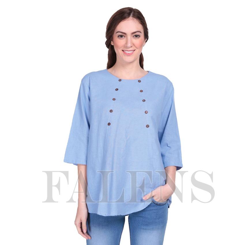 Falens Donita Top Atasan Wanita Baju Blouse Cewek Fashion Bagus Cantik Bahan Adem – Biru muda