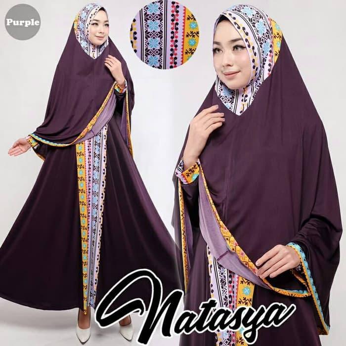 BAJU BUSANA MUSLIM GAMIS NATASHA SYARI PURPLE PLUS HIJAB TANPA PED.