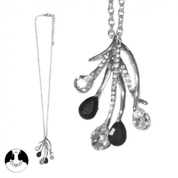 Kalung Rantai Rhodium Liontin Cakar Dengan 5-Kristal Tetes DAS-00003-J