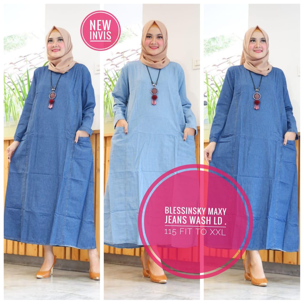 Baju Muslim Blessinsky - Gamis Jeans - Maxy Dress - Gamis Model Terbaru - Baju Muslim Berkualitas