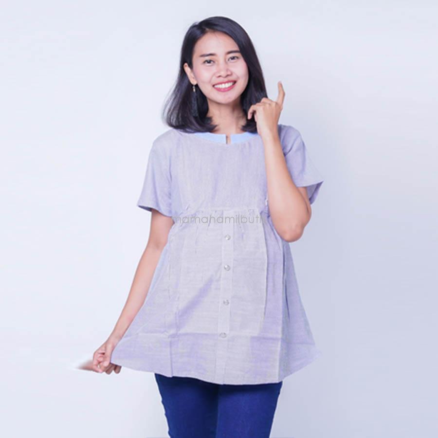 Ning Ayu Baju Atasan Hamil Pendek Motif Salur Krah Sanghai - SD 311 / Baju Menyusui Lengan Panjang / Baju Atasan Menyusui / Baju Menyusui Muslimah / Baju Muslim Wanita untuk Ibu Menyusui/ Baju Hamil Untuk Kerja / Baju Hamil Untuk Kerja Modis