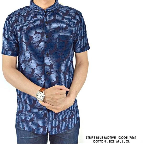 van shirt store BAJU KEMEJA COWOK PRIA MOTIF CORAK GARIS Stripe Blue Motive