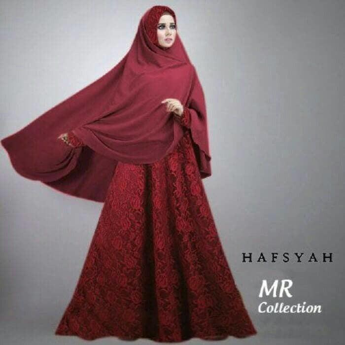 BAJU BUSANA MUSLIM GAMIS HAFSYAH SYARI MERAH HIT MAXI BRUKAT BERGO NO