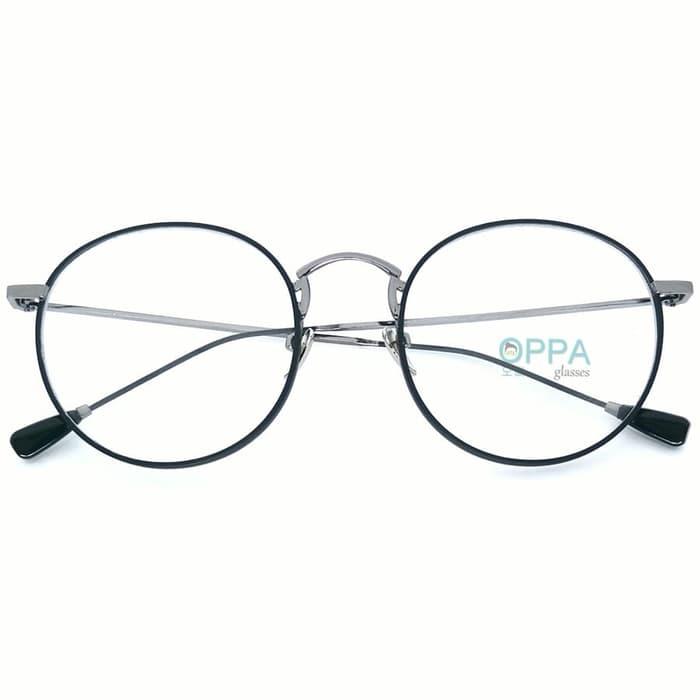 Frame Kacamata Korea Pria Wanita Minus OP27 BLSV Hitam Silver Bulat