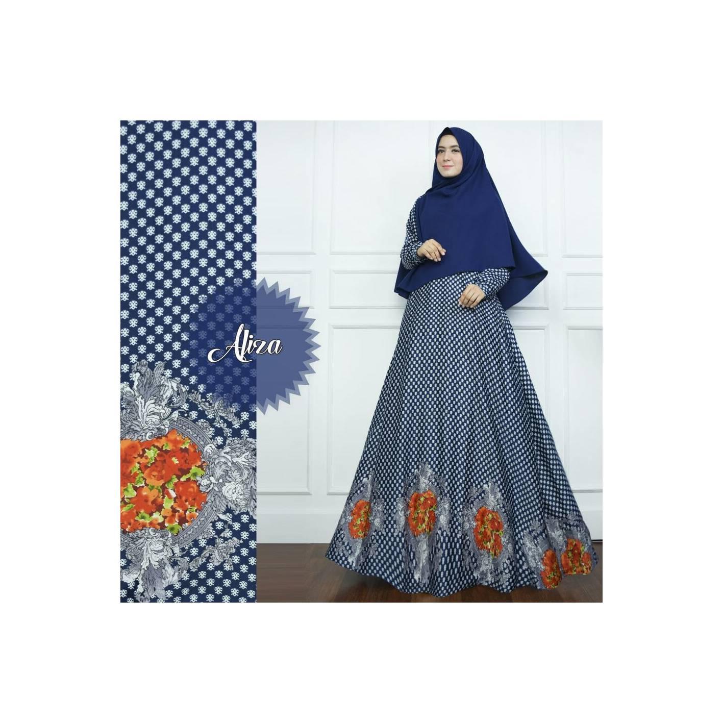 NAVY Gamis Set Bunga Aliza Maxmara Syari Limited Baju Busana Muslimah